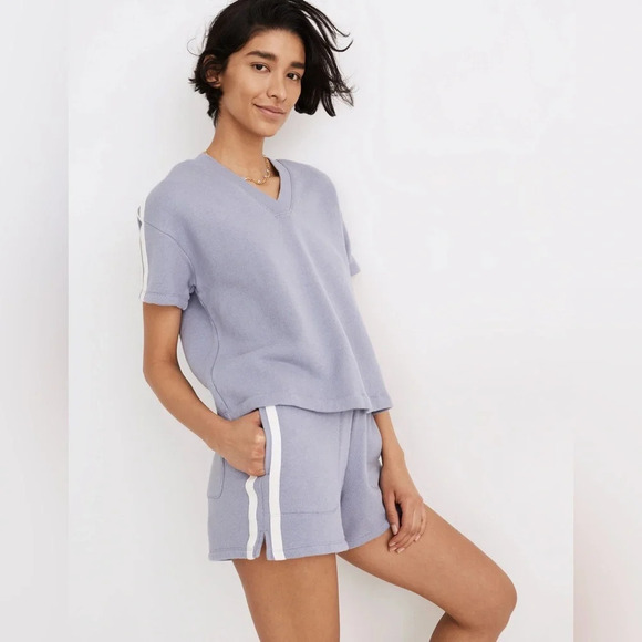 NWT Madewell Airyterry V-Neck Sweatshirt Tee: Varsity-Striped Edition - Picture 1 of 6